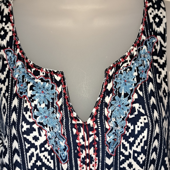 Women's Blouse Shirt Top Tank Sleeveless Krista Lee Print Embroidery Boho Rayon - Picture 2 of 13